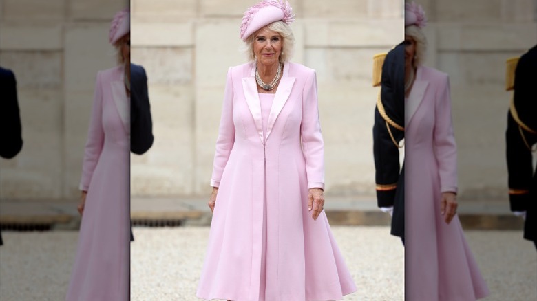Queen Camilla arrives at the Elysee Presidential Palace in Paris, France (2023)