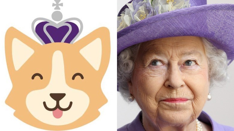 PJ the corgi emoji for Platinum Jubilee and Queen Elizabeth wearing purple