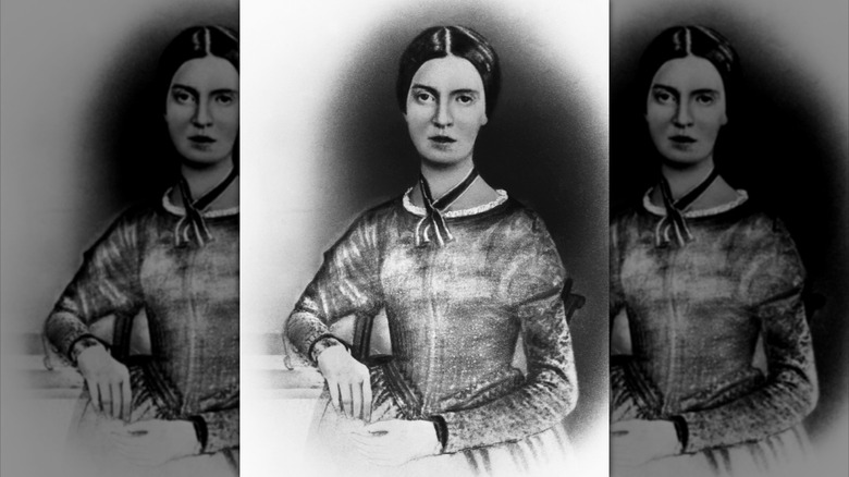 A portrait of American poet Emily Dickinson from a daguerreotype taken around 1847