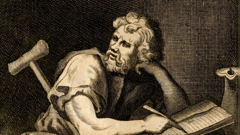 A line drawing imagining of Epictetus, engraving by Michael Burghers after a drawing attributed to William Sonmans