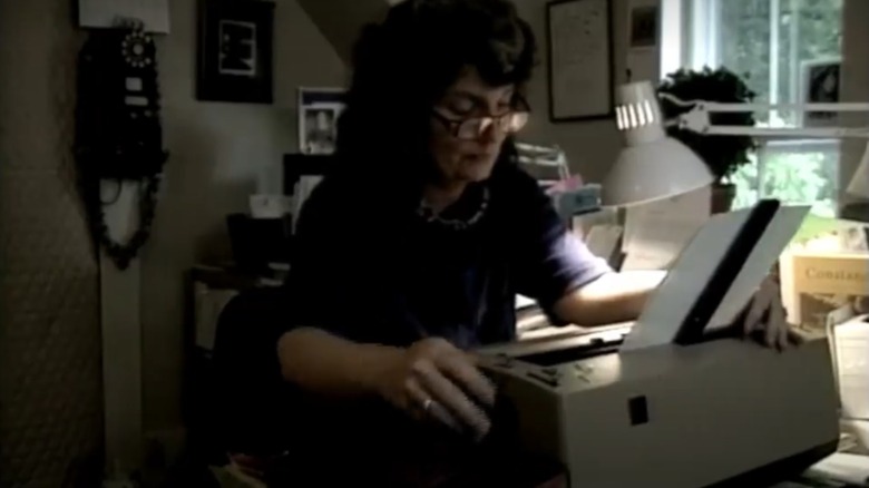 Jane Kenyon working at her typewriter in the documentary "A Life Together" (1993)