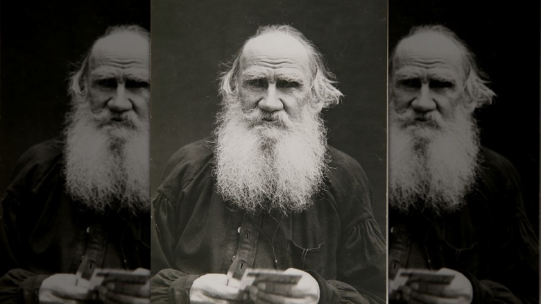 A photo of Russian author Leo Tolstoy at his old age