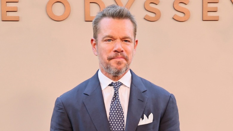 Matt Damon on the red carpet for the premiere of The Odyssey