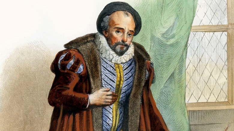 portrait of Michel de Montaigne standing by window