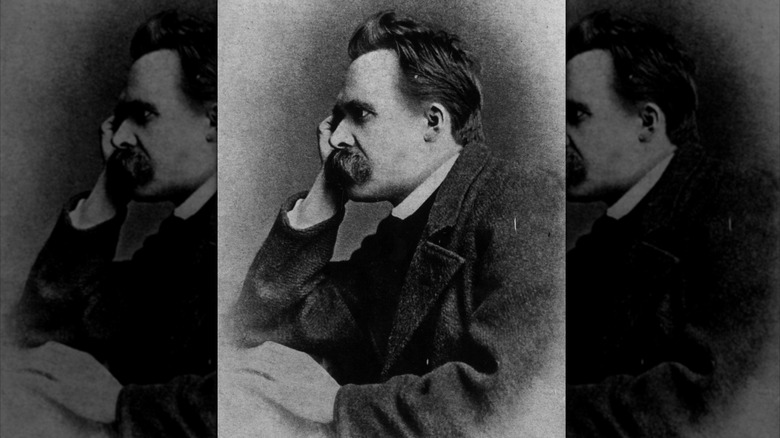 A side profile of German philosopher Friedrich Nietzsche