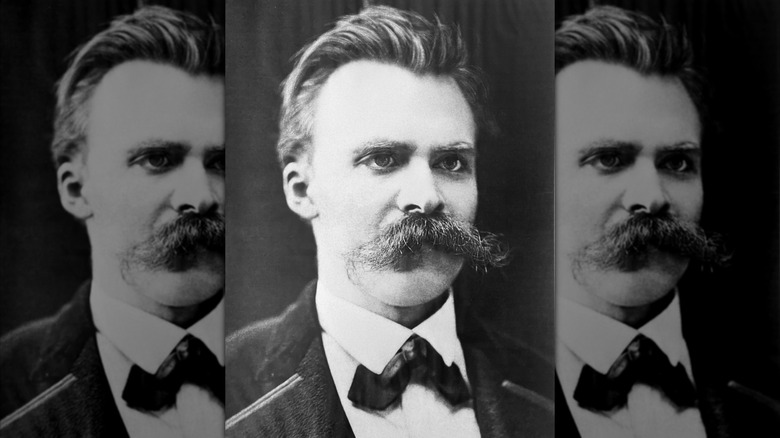 A closeup photo of German philosopher Friedrich Nietzsche