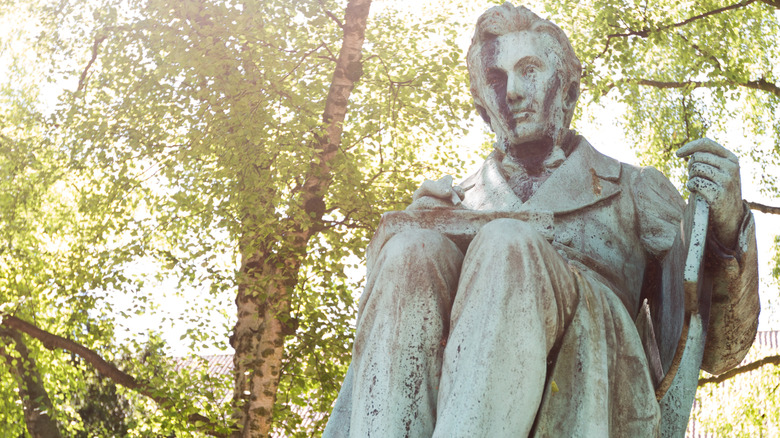 Søren Kierkegaard statue in the sunlight