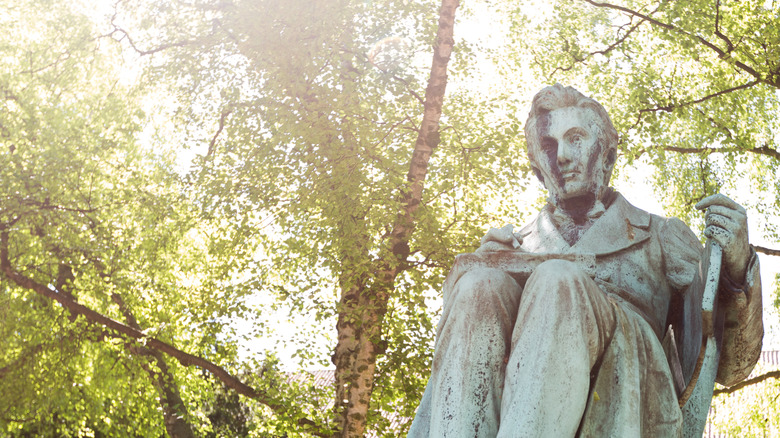 Søren Kierkegaard statue in the sunlight