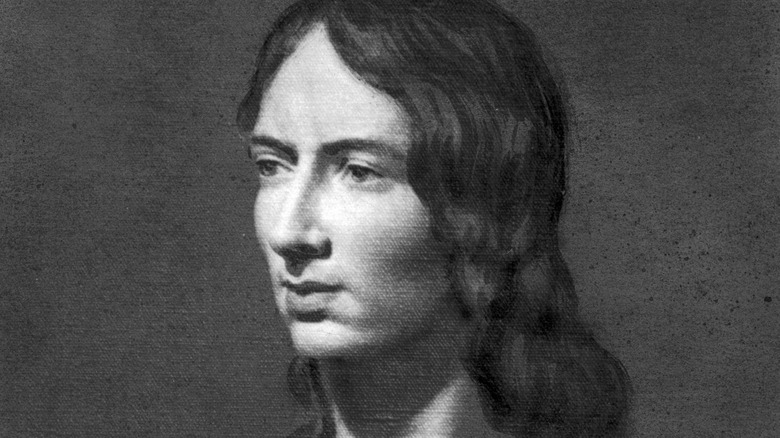 A black and white painting of Emily Brontë