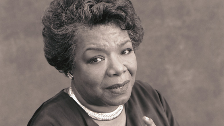 Black and white photo of Maya Angelou
