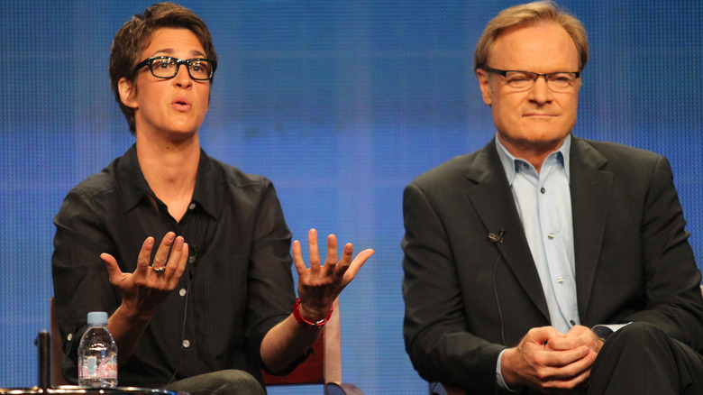 Rachel Maddow speaking with Lawrence O'Donnell seated next to her