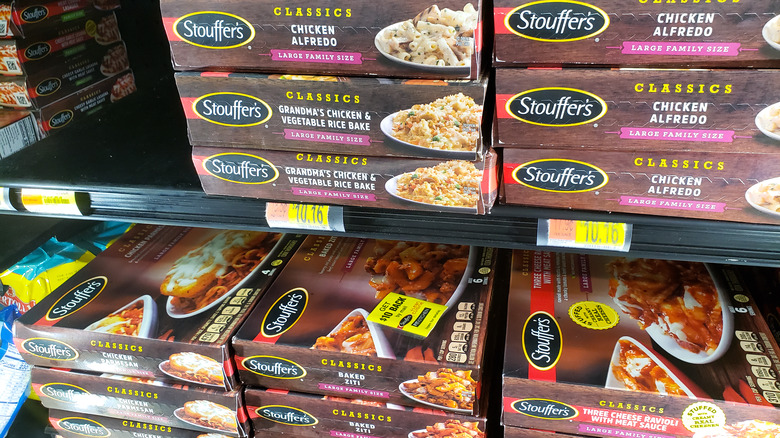Stouffer's frozen dinners on a shelf
