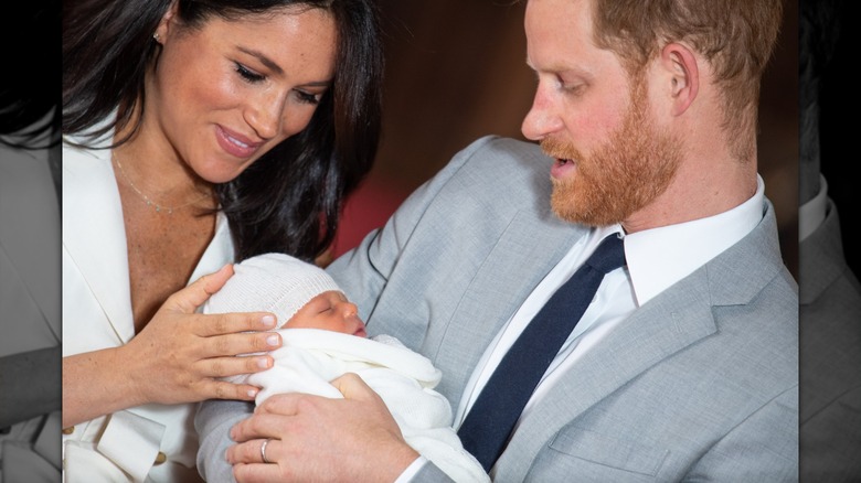 Prince Harry, Duke of Sussex, and Meghan, Duchess of Sussex, with their newborn baby son, Archie