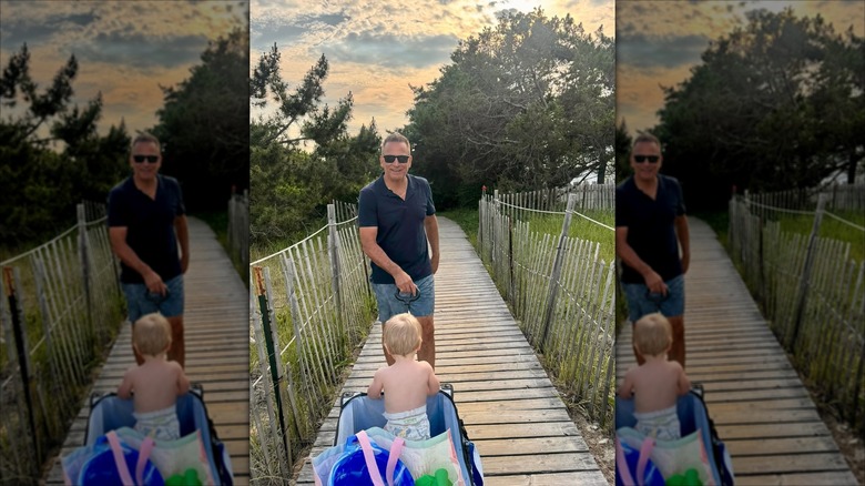 Nicholas Riccio pulls son Niko in a wagon