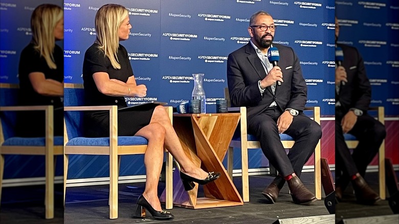 Martha MacCallum and James Cleverly onstage