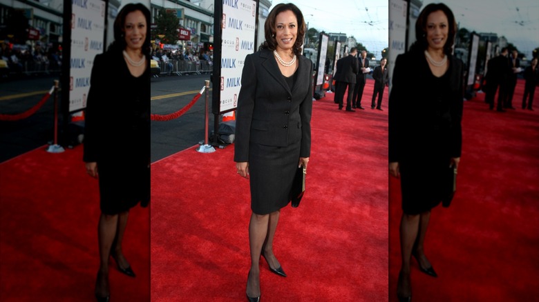 Kamala Harris standing on red carpet