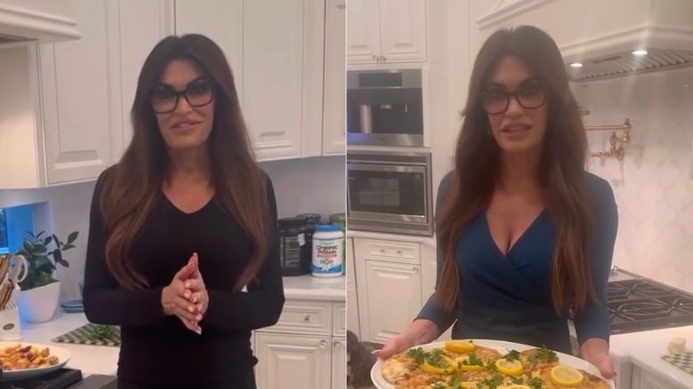 Kimberly Guilfoyle cooks chicken scarpariello in her kitchen (2024); Kimberly Guilfoyle shows off the chicken francaise she made at home (2024)
