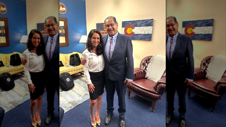 Lauren Boebert takes a photo with Chairman Melvin Baker of the Southern Ute Indian Tribe