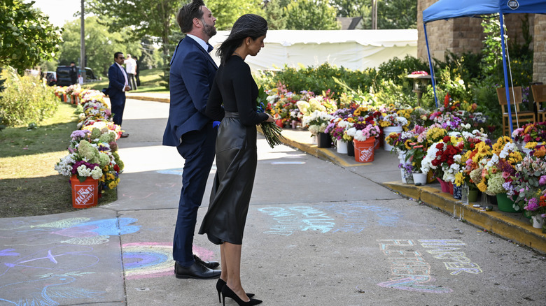 Vice President JD Vance and second lady Usha Vance pay their respects to victims of the Annunciation Catholic Church shooting on September 3, 2025 in Minneapolis, Minnesota.