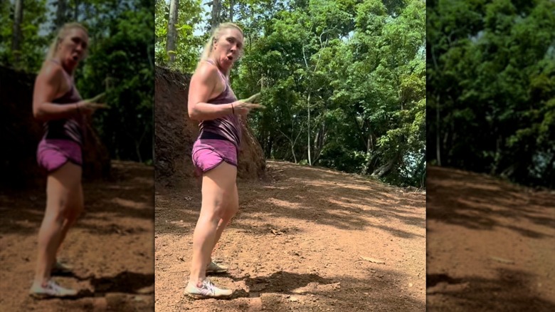 image of Marjorie Taylor Greene counting down the time with her fingers to start a run