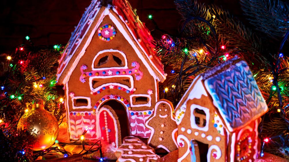 Gingerbread house with christmas lights 