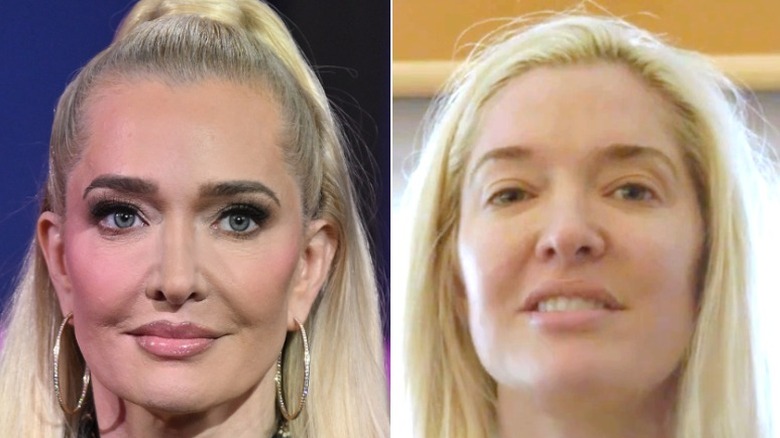 Erika Jayne split image of the star with and without makeup and glam