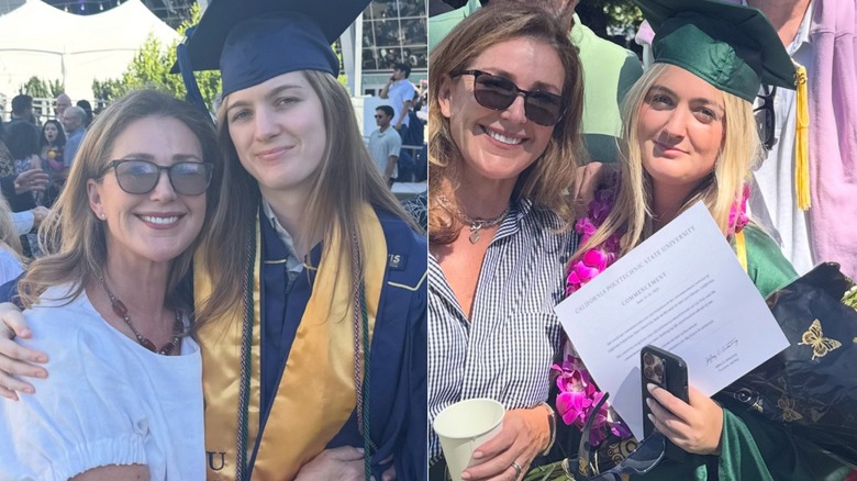 "Frasier" actor Peri Gilpin smiles in side by side pictures next to her daughters Ava and Stella on their college graduations