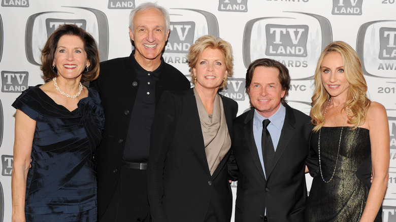 (l-r): Elza Bergeron Gross, Michael Gross, Meredith Baxter, Michael J. Fox, and Tracy Pollan on the red carpet