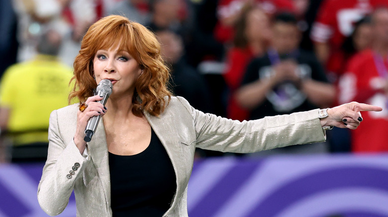 Reba McIntire performing Super Bowl 2024