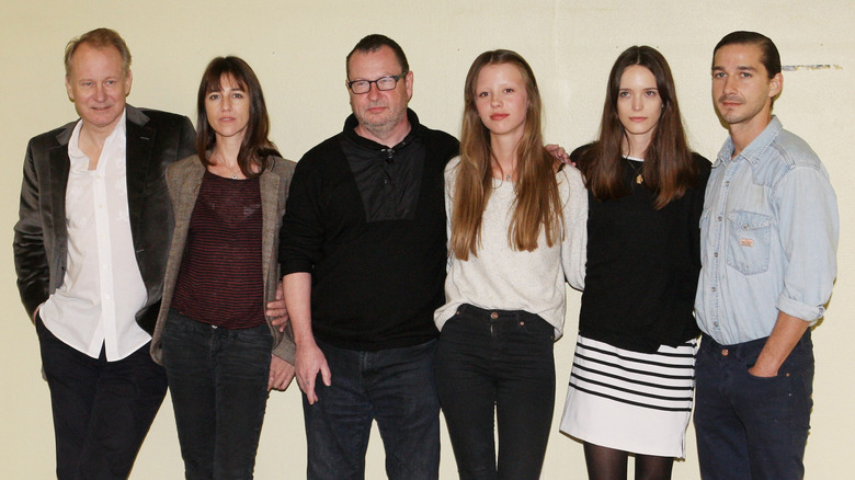 Stellan Skarsgard, Charlotte Gainsbourg, Lars von Trier, Mia Goth, Stacy Martin and Shia LaBeouf attend the "Nymphomaniac" Photocall on September 20, 2012 in Cologne, Germany (2012)