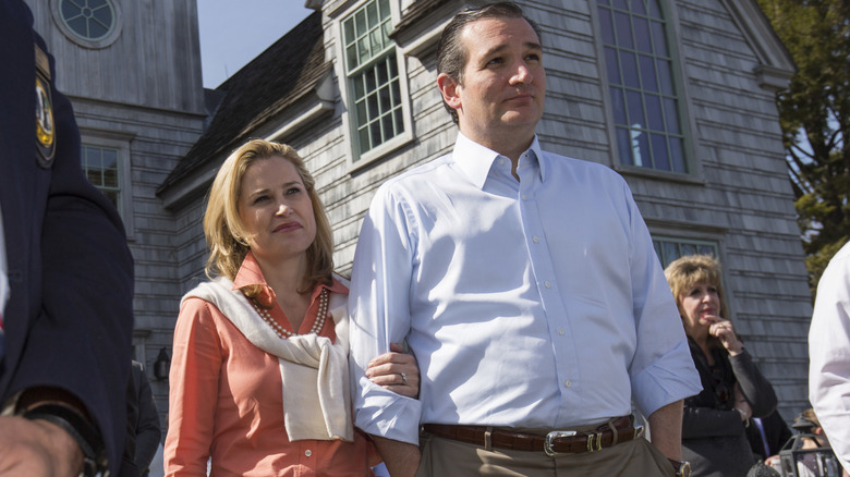 Texas Senator and Republican presidential candidate Ted Cruz attends a house party in Wilton, NH with his wife Heidi circa 2014.