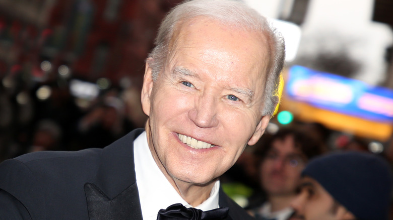 Joe Biden in tuxedo angled close-up