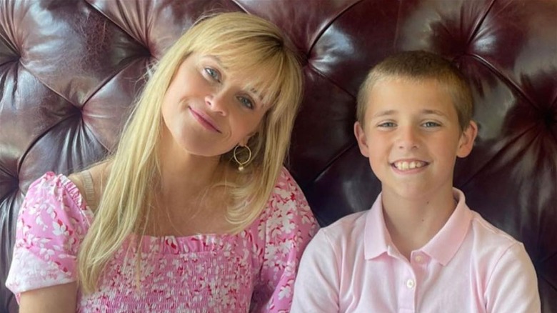 Instagram photo of Reese Witherspoon with son and new bangs