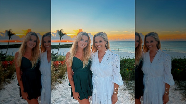 Ava Phillippe and Reese Witherspoon at beach on vacation
