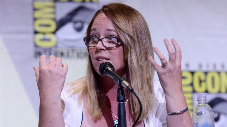 Carrie Henn at San Diego ComicCon speaking into microphone