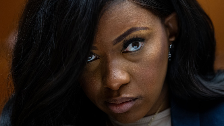 Close up of Jasmine Crockett looking serious