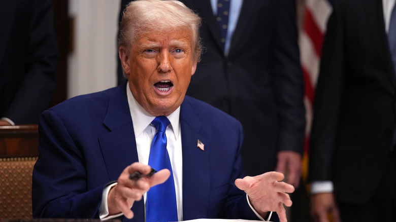 Donald Trump looking defensive