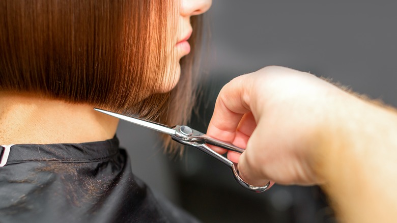 Woman getting a haircut