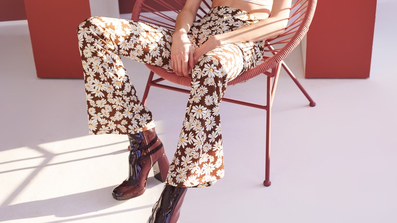 Woman wearing flowered pants