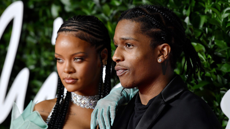 Rihanna and A$AP Rocky pose together on the red carpet