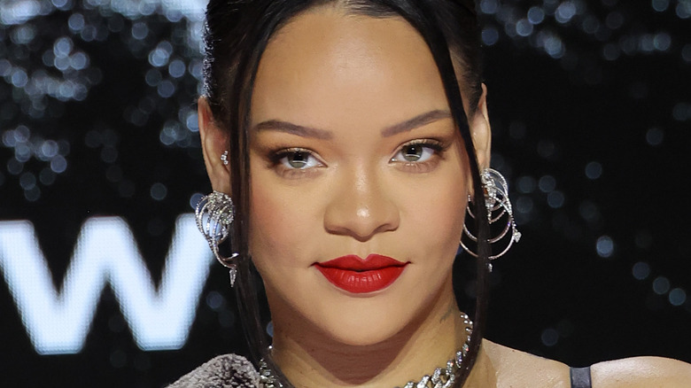 Rihanna hoop earrings long bangs
