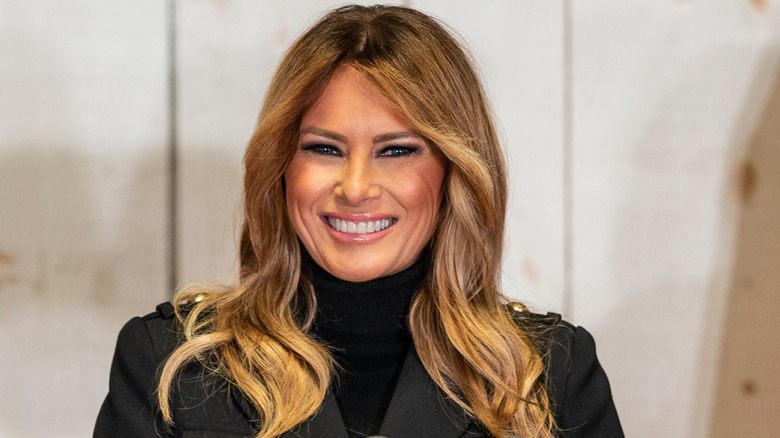 Melania Trump speaks to President Trump's supporters at a "Make America Great Again" campaign rally event in Wapwallopen, Pennsylvania (2020)