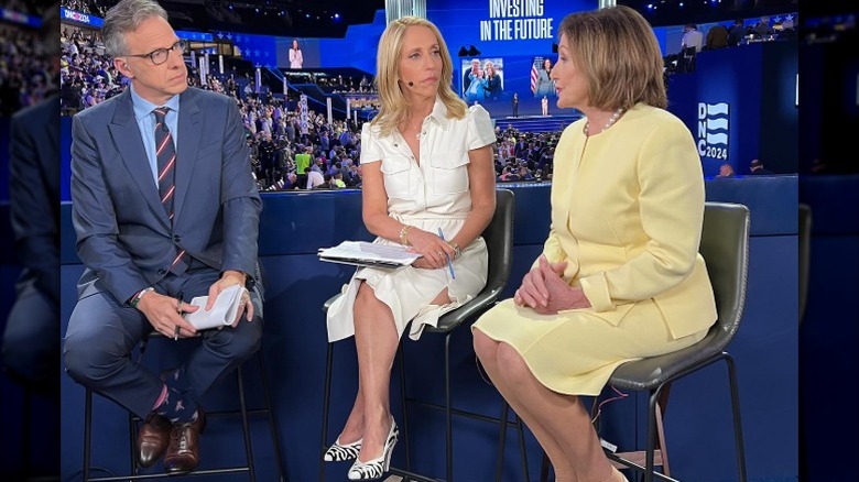 Jake Tapper, Dana Bash, and Nancy Pelosi sit with each other during the 2024 DNC