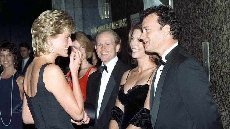 Princess Diana, Ron Howard, Rita Wilson, and Tom Hanks smiling in September 1995