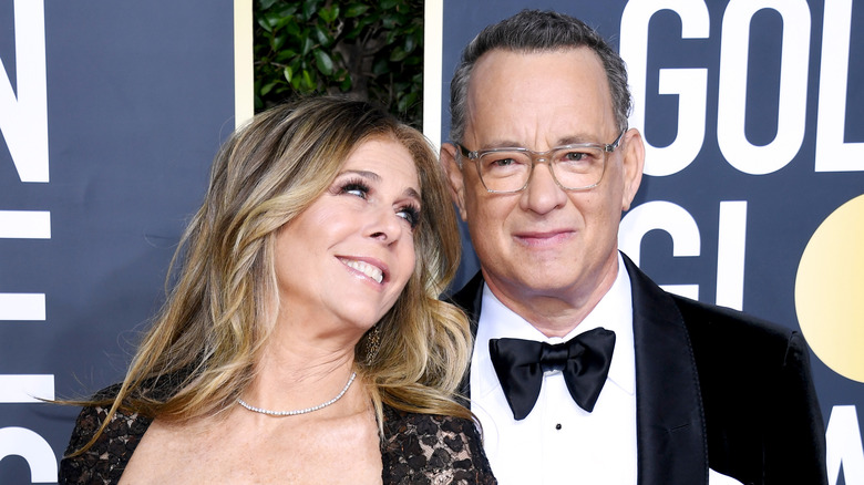 Rita Wilson and Tom Hanks smiling in January 2020