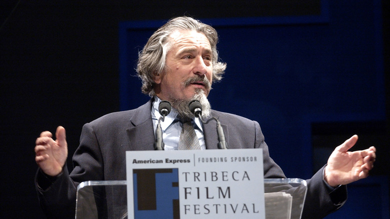 Robert De Niro with long hair, moustache, and beard at Tribeca Film Festival
