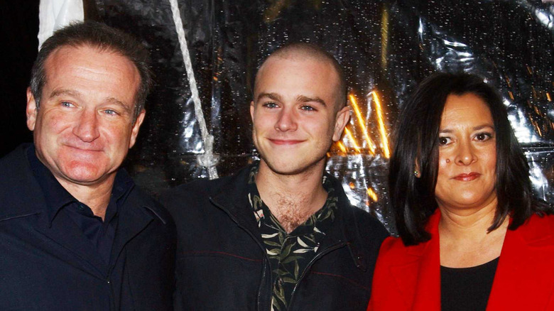 Robin Williams with his son Zachary and ex-wife Marcia Garces at the premiere of "Death to Smoochy"