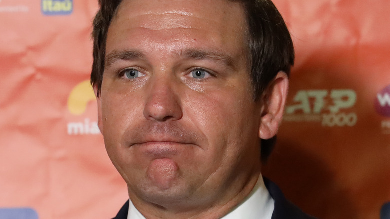 close up of Ron DeSantis looking concerned