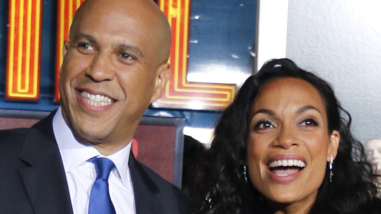Cory Booker and Rosario Dawson enjoy the premiere of "Zombieland: Double Tap"