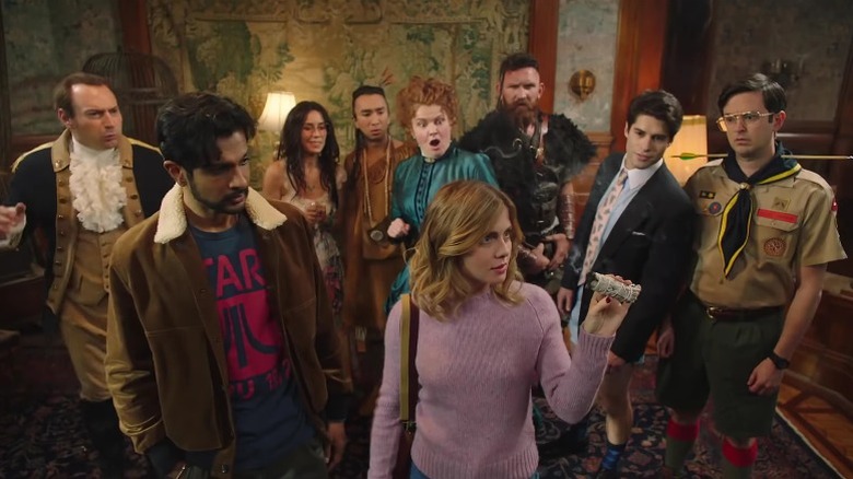 Rose McIver holding sage with Ghosts cast